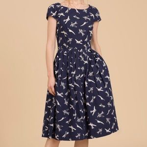 NWT Emily and Fin 'Claudia' Retro 50s plane print dress XL UK16 ModCloth